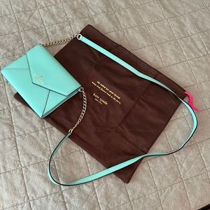 Kate Spade purse in light blue. Never used. Like new. Original dusk bag.